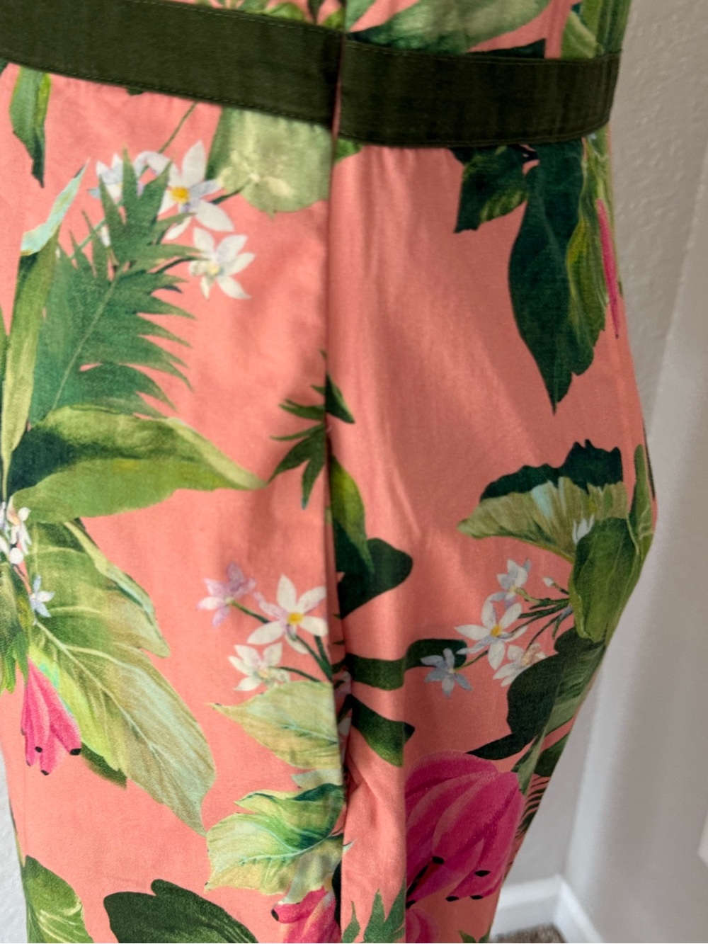 FARM Rio for Anthropologie Tropical Cotton Wide Leg Jumpsuit Pink Green Size M - Picture 6 of 12